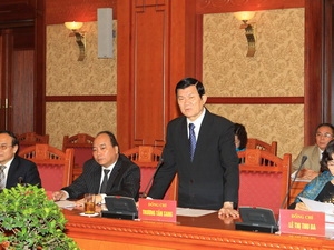 Chủ tịch nước Trương Tấn Sang, Trưởng Ban Chỉ đạo, chủ trì Phiên họp. (Ảnh: Nguyễn Khang/TTXVN)