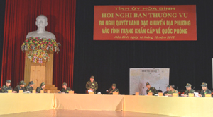 Cuộc diễn tập KVPT tỉnh năm 2012 được triển khai với hội nghị Ban Thường vụ Tỉnh ủy  mở rộng ra Nghị quyết lãnh đạo chuyển địa phương vào tình trạng khẩn cấp về Quốc phòng, giữ vững ANCT - TTATXH.