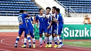 Các cầu thủ ĐT bóng đá quốc gia Lào trong một trận đấu vòng loại AFF Cup 2014. (ảnh minh họa)