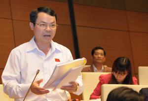 Đại biểu Nguyễn Tiến Sinh phát biểu ý kiến thảo luận tại hội trường.
