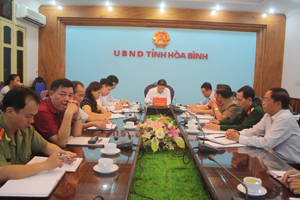 Đồng chí Bùi Văn Cửu, Phó Chủ tịch Thường trực UBND tỉnh chủ trì điểm cầu Hòa Bình.


