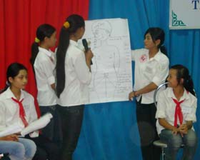Trẻ em gái vị thành niên thị trấn Hàng Trạm và xã Yên Lạc tìm hiểu các kiến thức về tình yêu, tình dục và phòng chống HIV/AIDS .