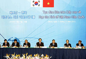 Thủ tướng Nguyễn Tấn Dũng dự tọa đàm bàn tròn cấp cao về hợp tác kinh tế Việt Nam - Hàn Quốc.