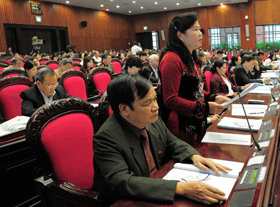 Các đại biểu quốc hội thảo luận tại hội trường.