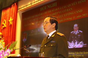 Đồng chí Trần Đại Quang, Ủy viên Bộ Chính trị, Bộ trưởng Bộ Công an phát biểu khai mạc hội nghị.