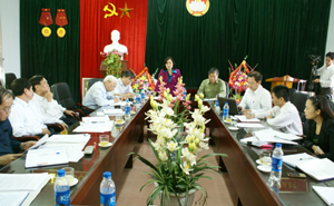 Đồng chí Bùi Thị Thanh, Phó Chủ tịch Ủy ban T.Ư MTTQ Việt Nam phát biểu tại buổi làm việc.