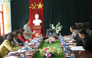 Lãnh đạo Ban Vì sự tiến bộ phụ nữ tỉnh phát biểu tại buổi khảo sát tại huyện Kim Bôi.