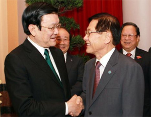 Chủ tịch nước Trương Tấn Sang tiếp Đoàn đại biểu Hội hữu nghị
Hàn Quốc – Việt Nam (Ảnh: TTXVN).