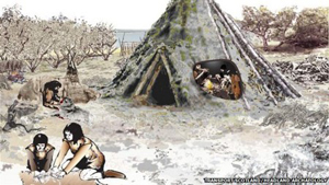 Hình ảnh mô phỏng nhà của người cổ tại Scotland.
