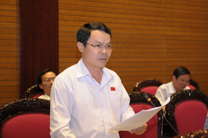Đại biểu Nguyễn Tiến Sinh phát biểu thảo luận tại hội trường.