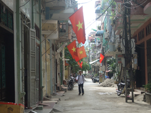 KDC dọc tuyến đường Trần Quang Khải, phường Phương Lâm (TP. HB) treo cờ chào mừng Ngày hội.