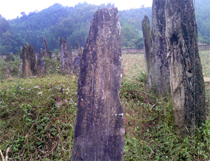 Chữ Hán cổ khắc trên một phiến đá của khu mộ.