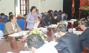 Đồng chí Phạm Thị Hải Chuyền, Bộ trưởng Bộ LĐ-TB&XH phát biểu tại buổi làm việc với lãnh đạo tỉnh.