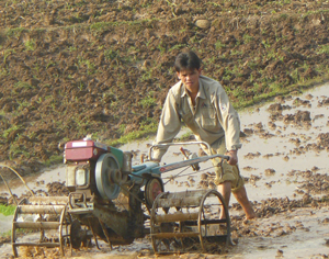 Huyện Lạc Thủy thực hiện phương châm thu hoạch đến đâu làm đất luôn đến đó để chủ động gieo cấy vụ chiêm - xuân 2012. Ảnh: Nông dân xã Đồng Tâm (Lạc Thủy) tập trung làm đất cho sản xuất vụ xuân 2012.