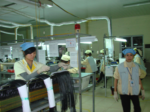 Người lao động Lạc Sơn trong dây truyền sản xuất tại công ty Sankoh (xã Xuất Hoá, Lạc Sơn).
