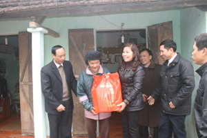 Lãnh đạo các ban, ngành trong tỉnh tặng quà Tết cho hộ gia đình chính sách xóm Trung Mường, xã Yên Quang (Kỳ Sơn). 


