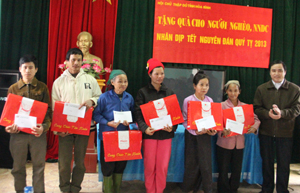 Các hộ nghèo, NKT, NNCĐ da cam huyện Đà Bắc nhận quà Tết của các cấp Hội CTĐ trong tỉnh.