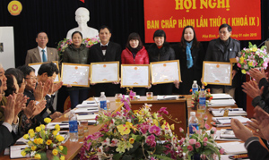 Thừa ủy quyền Trung ương Hội Nông dân Việt Nam, lãnh đạo HND tỉnh trao bằng khen cho các tập thể và cá nhân có thành tích xuất sắc trong năm 2014.