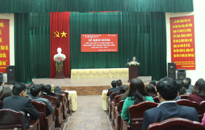 Đồng chí Hoàng Minh Tuấn, Trưởng Ban Tổ chức Tỉnh ủy phát biểu chỉ đạo tại lễ khai giảng.