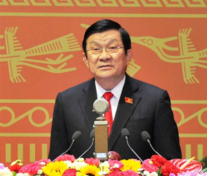 Đồng chí Chủ tịch nước Trương Tấn Sang đọc diễn văn khai mạc Đại hội.