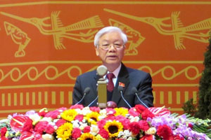 Tổng Bí thư Nguyễn Phú Trọng trình bày báo cáo tại buổi khai mạc Đại hội XII của Đảng.