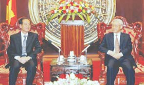 Chủ tịch QH Nguyễn Phú Trọng tiếp
Phó Chủ tịch QH Trung Quốc Hàn Khải Đức.
