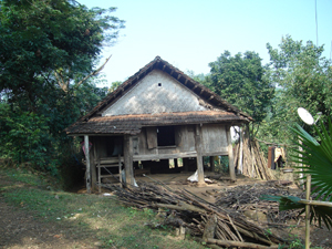 Những ngôi nhà sàn cổ nằm thấp thoáng bên sườn đồi ở xóm Ái, xã Phong Phú (Tân Lạc).