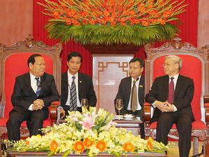 Tổng Bí thư, Chủ tịch Quốc hội Nguyễn Phú Trọng tiếp Bộ trưởng cao cấp kiêm Bộ trưởng Bộ Kế hoạch Campuchia Chay - thon.