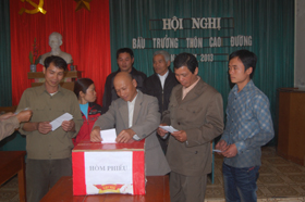 Nhân dân thôn Cao Đường, xã Cao Dương (Lương Sơn)  tham gia bầu trưởng thôn.