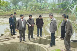 BCĐ xây dựng NTM tỉnh và huyện Mai Châu tham quan mô hình nuôi cá chất lượng cao tại xã Mai Hạ.
