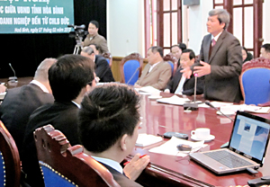Đồng chí Trần Đăng Ninh, Phó Chủ tịch UBND tỉnh phát biểu tại buổi làm việc với các doanh nghiệp CHLB Đức.