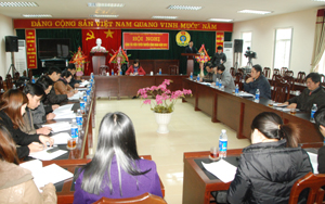 Đồng chí Phạm Thanh Thuý, Phó Chủ tich LĐLĐ tỉnh định hướng công tác tuyên truyền về hoat động công đoàn năm 2012.
