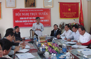 Đ/c Nguyễn Minh Thành, Giám đốc Sở GD&ĐT tỉnh phát biểu ý kiến chỉ đạo tại hội nghị giao ban trực tuyến triển khai nhiệm vụ trọng tâm tháng 3 năm 2013.