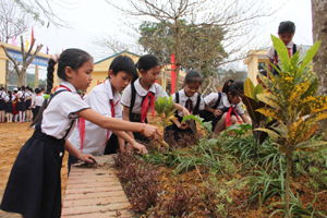 Thực hiện phong trào “Xây dựng trường học thân thiện, học sinh tích cực”, học sinh trường tiểu học Phong Phú (Tân Lạc) thường xuyên chăm sóc cây xanh trong khuôn viên nhà trường. 
(ảnh: H.D)