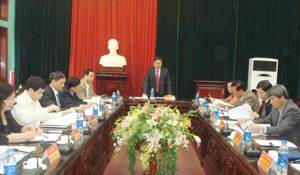Đồng chí Hoàng Việt Cường, Bí thư Tỉnh ủy phát biểu chỉ đạo tại cuộc họp.