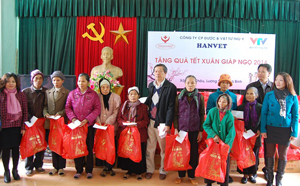 Các hộ nghèo xã Hợp Châu (Lương Sơn) nhận quà Tết Giáp Ngọ 2014 do Quỹ Tấm lòng Việt - Đài Truyền hình Việt Nam phối hợp với Công ty dược Hanvet trao tặng.