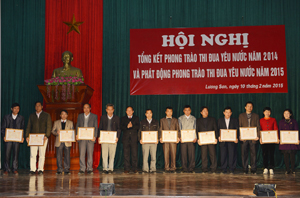 Lãnh đạo UBND huyện Lương Sơn trao giấy khen cho các tập thể tiêu biểu trong phong trào thi đua yêu nước năm 2014.