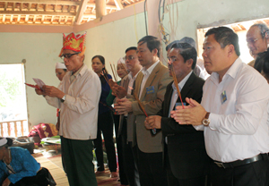 Đồng chí Bùi Văn Cửu, Phó Chủ tịch UBND tỉnh và các đại biểu làm lễ dâng hương tại Đình Cổi.
