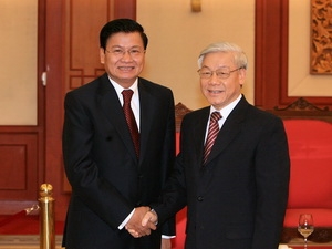 Tổng Bí thư Nguyễn Phú Trọng tiếp Phó Thủ tướng, Bộ trưởng Bộ Ngoại giao Lào Thongloun Susulit.