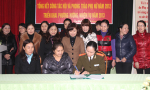 Lãnh đạo Hội LHPN tỉnh chứng kiến lễ ký kết giao ước thi đua năm 2013 của các huyện, thành phố.