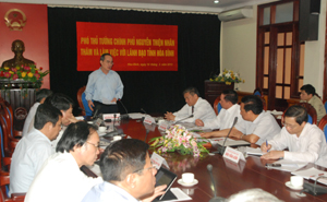Phó Thủ tướng Chính phủ Nguyễn Thiện Nhân phát biểu chỉ đạo tại buổi làm việc với lãnh đạo tỉnh. Ảnh: Minh Tuấn.