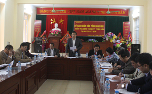 Đồng chí Bùi Văn Cửu, Phó Chủ tịch TT UBND tỉnh, Trưởng Ban chỉ đạo thực hiện BHYT toàn dân phát biểu tại buổi làm việc.

