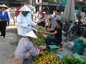 Số đông người tiêu dùng lựa chọn những sản phẩm nông sản được đưa về từ chợ huyện.