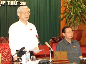 Tổng Bí thư, Chủ tịch Quốc hội, Nguyễn Phú Trọng phát biểu ý kiến. (Ảnh: Trí Dũng/TTXVN).
