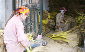 Hội viên hội Phụ nữ xã Hạ Bì (Kim Bôi) làm chổi chít phát triển kinh tế.
