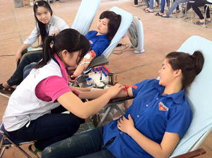 Sinh viên trường Cao đẳng Sư phạm Hòa Hòa Bình tham gia hiến máu tình nguyện.