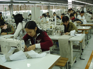 Lao động làm việc tại Công ty THHH Seyoung INC 100% vốn Hàn Quốc đang SXKD tại KCN Lương Sơn, tạo việc làm, thu nhập ổn định cho hàng trăm lao động tại địa phương).