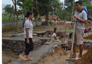 Anh Bùi Văn Chung giúp đỡ làm nhà cho gia đình chị Trần Thị Loan, thôn Đồng Bầu (An Bình - Lạc Thuỷ). 

