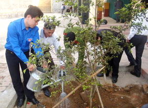 Đại diện lãnh đạo Tỉnh đoàn cùng ĐVTN huyện Đà Bắc trồng cây tại trường THPT Yên Hoà (Đà Bắc) thiết thực hưởng ứng tháng thanh niên năm 2013.