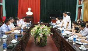 Đồng chí Hoàng Việt Cường, Bí thư Tỉnh ủy phát biểu tại buổi làm việc.